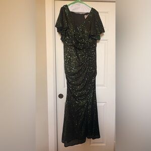 Dark Green Sequin, short sleeve, Mermaid style Formal Dress- Size 14